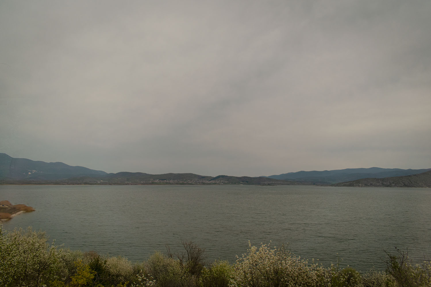 Η δυτική πλευρά της λίμνης Βεγορίτιδας. Στο βάθος ο οικισμός της Άρνισσας, Έδεσσας.